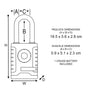Technical drawing of the smart padlock with dimensions 