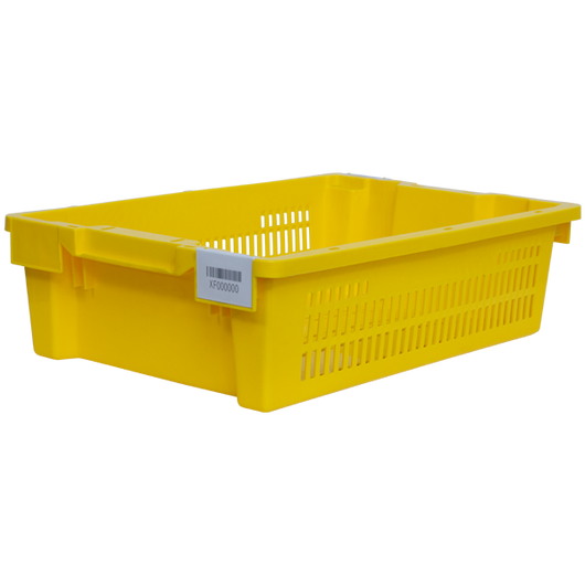 Custom Nest or Stack Crate - Angle showing barcode label