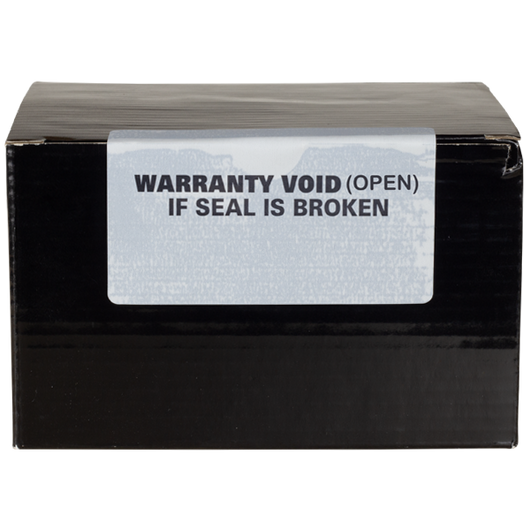 Custom UV Security Label - voiding when removed sticker on black box.