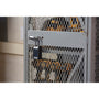 Metal storage locker with a smart padlock for security.